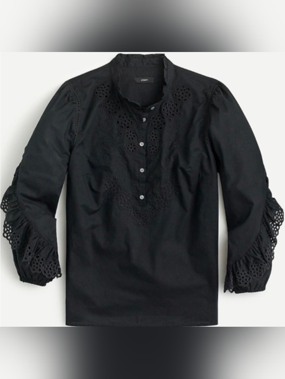J.Crew Ruffle-Sleeve Top with Embroidered Eyelet